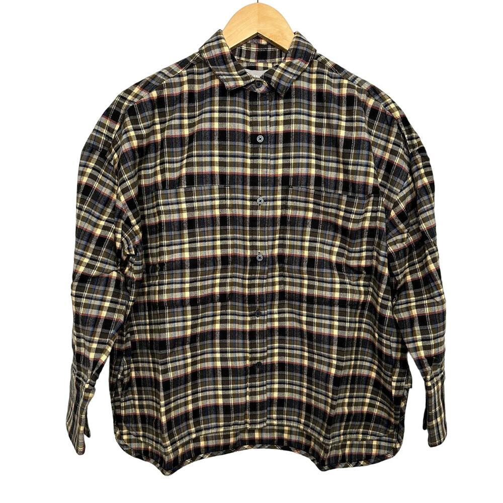 Everlane Womens Size Small Boxy Plaid Flannel Brown Button Down Shirt New